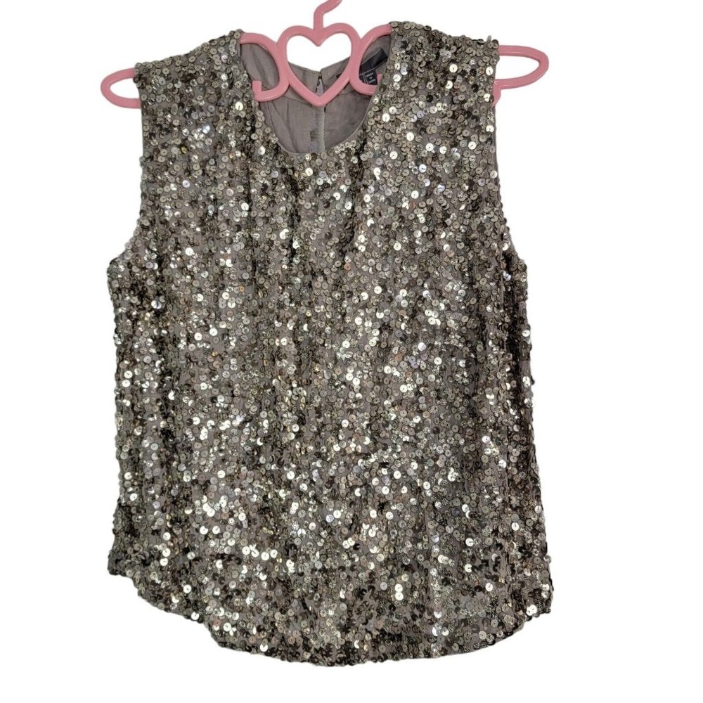Vince Blouse Size XS Sequin Sleeveless Top Round Neck Beige Gray New